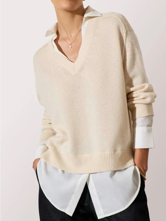 Brochu Walker Sweaters - Brochu Walker The Looker Layered V-Neck Sweater Almond White Size M